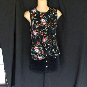 A New Day Black Floral knotted Tank Top NWT  XS